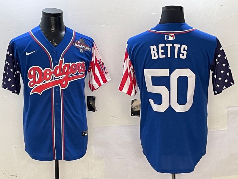 Men Los Angeles Dodgers 50 Betts Blue a generation of national flags Joint name 2025 Nike MLB Jersey style 6